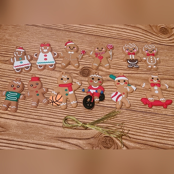 Gingerbread Christmas Ornaments 12pc set Holiday Xmas Tree Decorations - Picture 2 of 6